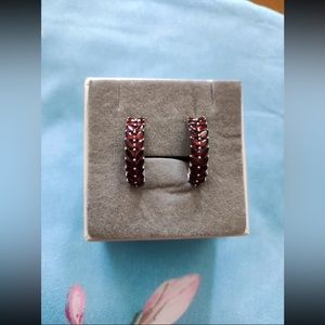 925 sterling silver garnet hoop earrings